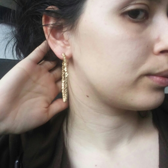 Gold Textured Large Hoop Earrings - Picture 3 of 4